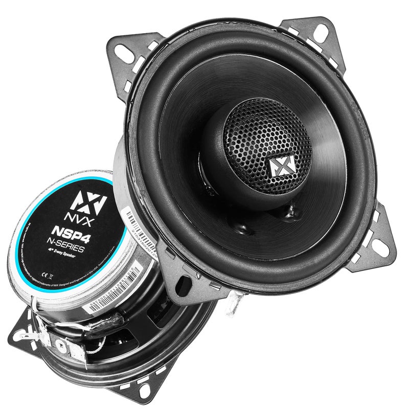 NVX NSP4 4" Car Speakers, 300W Max, 100W RMS, 2-Way Coaxial w/Silk Dome Tweeters & Built-in X-Overs, Easy to Install in Cars/Trucks/Doors (Pair) - Image 1